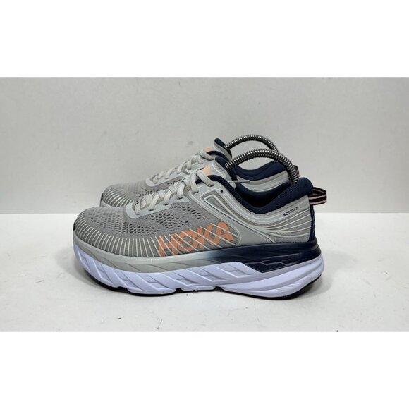 Hoka Womens One One Gray and Navy Athletic Shoes Size 7W - Picture 3 of 12